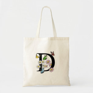 Butterfly Floral Letter D Monogram   Tote Bag