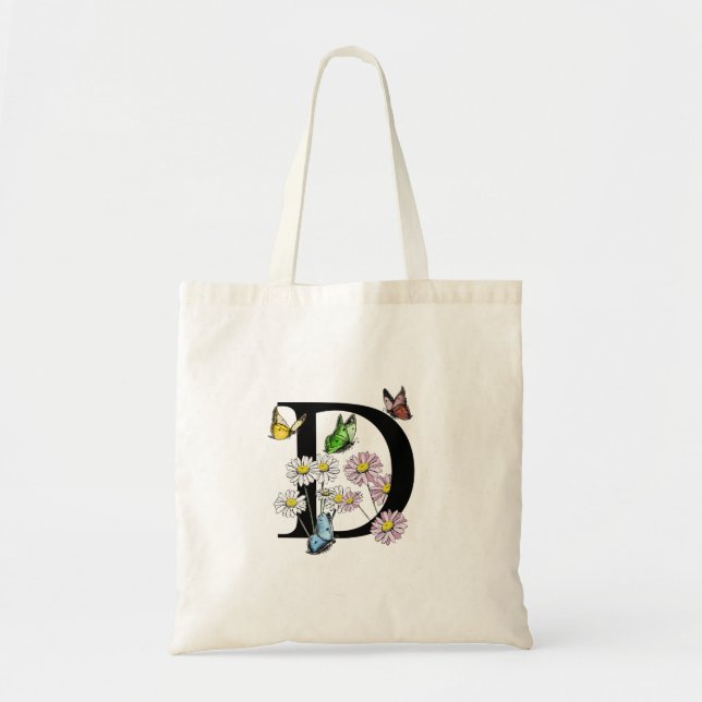 Butterfly Floral Letter D Monogram   Tote Bag (Front)