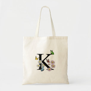 Butterfly Floral Letter K Monogram Tote Bag