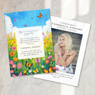 Butterfly Floral Memorial Photo Sympathy Funeral Thank You Card