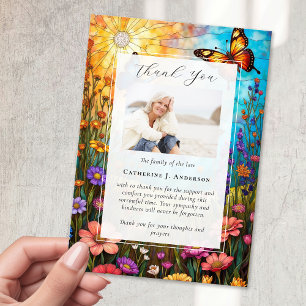 Butterfly Floral Memorial Photo Sympathy Funeral Thank You Card