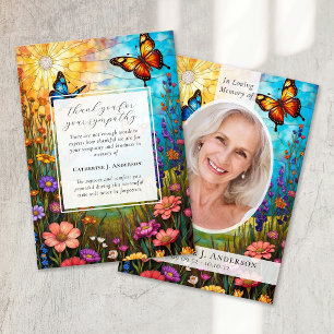 Butterfly Floral Memorial Photo Sympathy Funeral Thank You Card