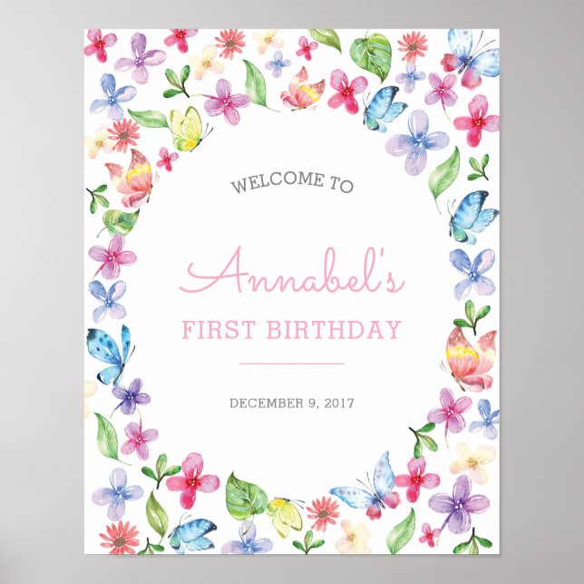 Butterfly floral party Welcome Sign (Front)