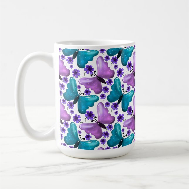 Butterfly Floral Pattern Aesthetic Cute Flowers Coffee Mug (Left)