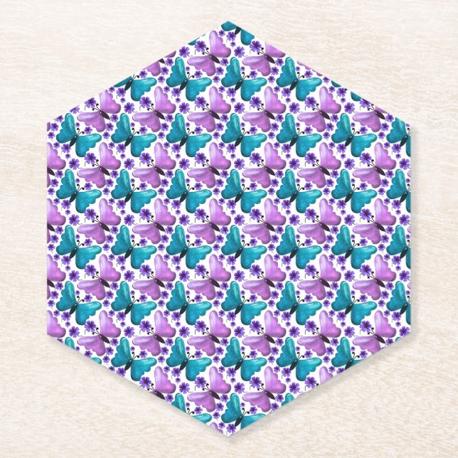 Butterfly Floral Pattern Aesthetic Cute Flowers Paper Coaster (Front)