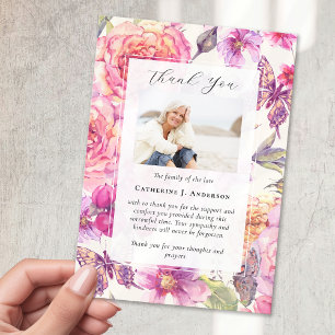 Butterfly Floral Photo Sympathy Funeral Memorial Thank You Card