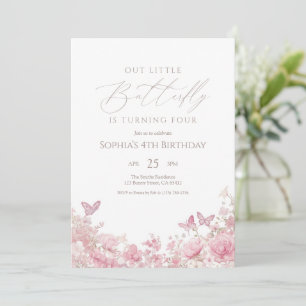 Butterfly Floral Pink Birthday Invitation
