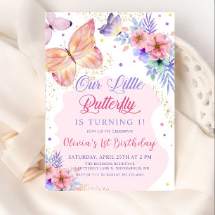 Butterfly Floral Pink Girls Birthday Invitation