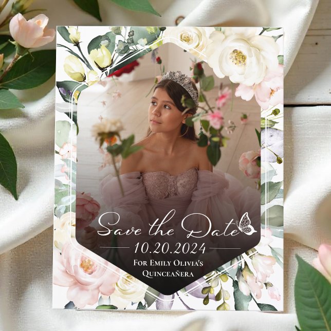 Butterfly Floral Quinceanera Photo Save The Date (Creator Uploaded)