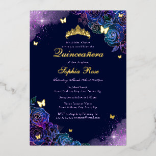Butterfly Floral Rainbow Gold Quinceanera