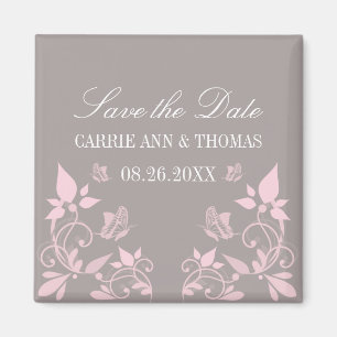 Butterfly Floral Save the Date Magnet, Pink Magnet