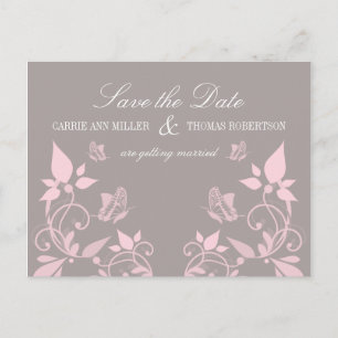 Butterfly Floral Save the Date Postcard, Pink Announcement Postcard