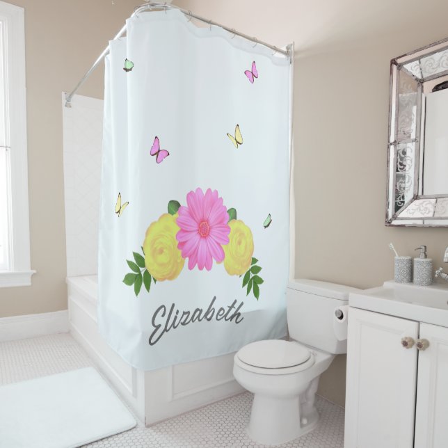 Butterfly Floral Shower Curtain (In Situ)