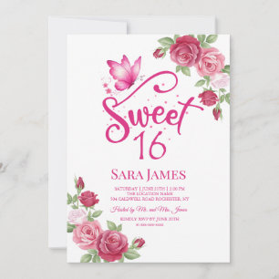 Butterfly Floral Sweet 16 Invitation