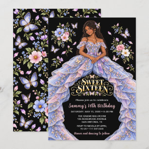 Butterfly Floral Sweet Sixteen Birthday Invitation