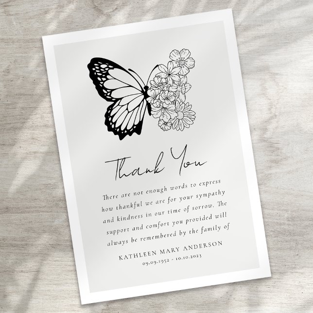 Butterfly Floral Sympathy Funeral Thank You Card (Creator Uploaded)