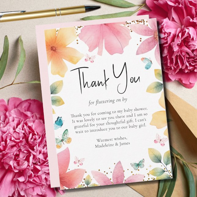 Butterfly Floral Watercolor Baby Shower  Thank You Card (Creator Uploaded)