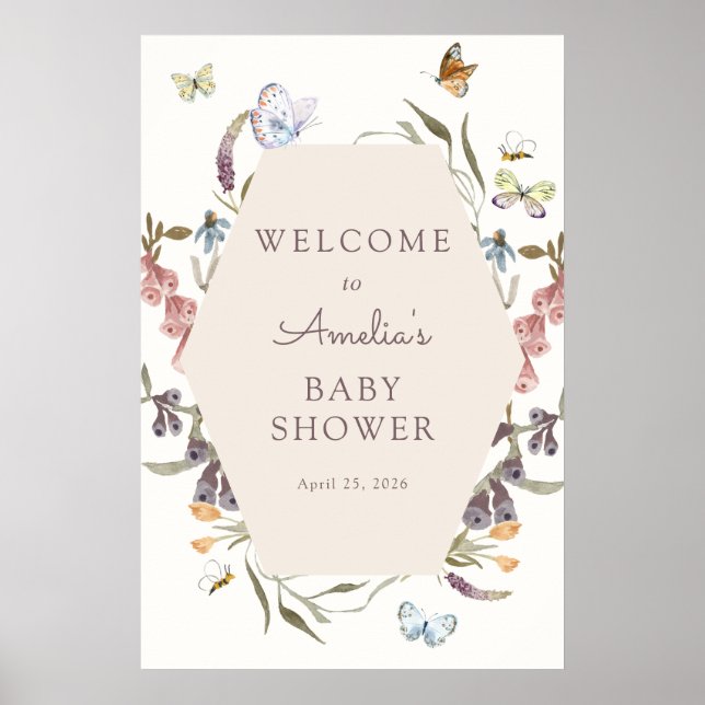 Butterfly Flower Garden Baby Shower Welcome Sign  (Front)