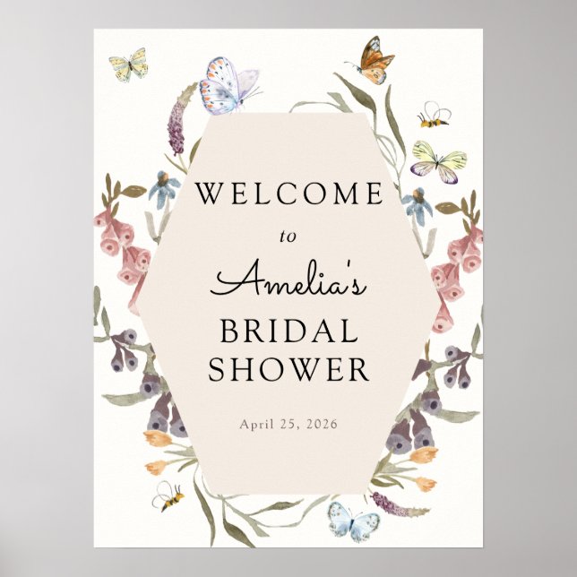 Butterfly Flower Garden Bridal Welcome Sign  (Front)