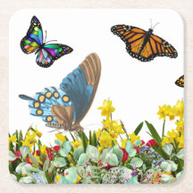 Butterfly Flower Garden With Tulips and Daisies