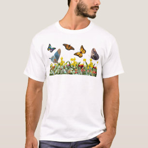 Butterfly Flower Garden With Tulips and Daisies  T-Shirt