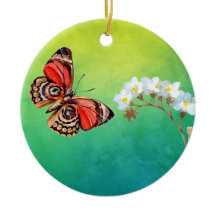 Butterfly & Flower on Green Watercolor