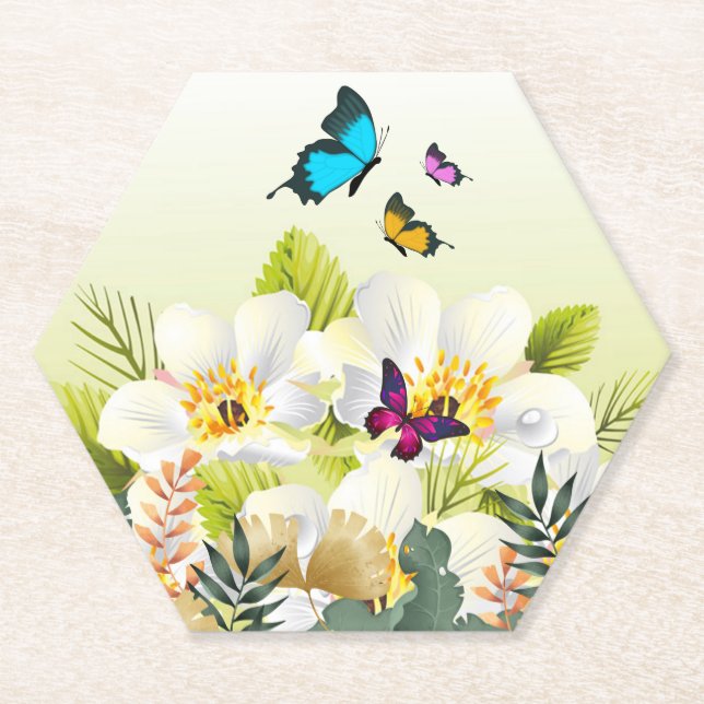 Butterfly Flower Paper Coaster (Front)
