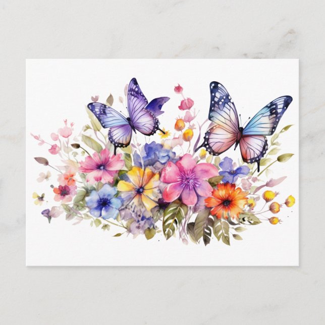 Butterfly flower pattern postcard (Front)