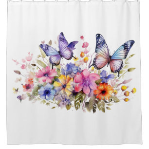 Butterfly flower pattern shower curtain
