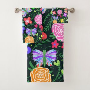 Butterfly Flower Rainbow Bath Towel Set
