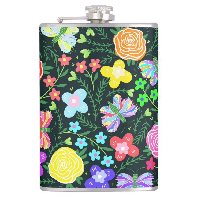 Butterfly Flower Rainbow Hip Flask (Front)