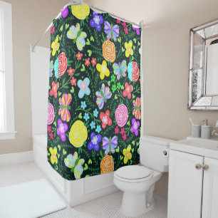 Butterfly Flower Rainbow Shower Curtain