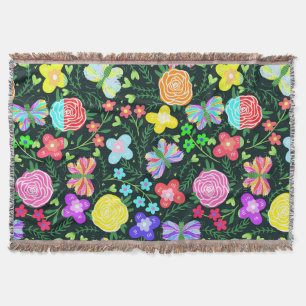 Butterfly Flower Rainbow Throw Blanket