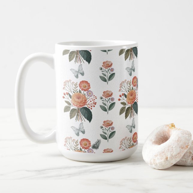 Butterfly Flower spells Coffee Mug (With Donut)