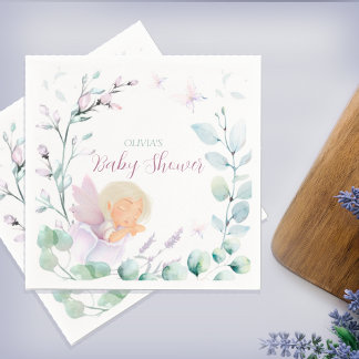 Butterfly & Flower Watercolor Baby Shower Napkin