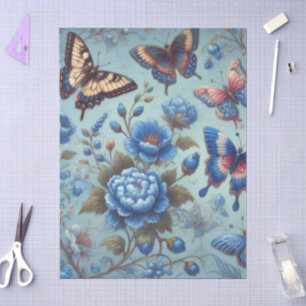 Butterfly Flowers Butterflies Blue Decoupage Tissue Paper