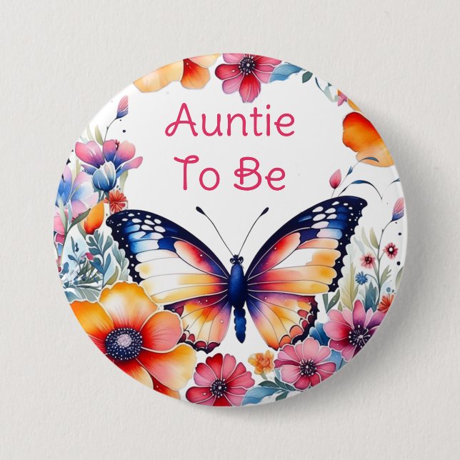 Butterfly Flowers Girl's Baby Shower Auntie To Be 7.5 Cm Round Badge (Front)