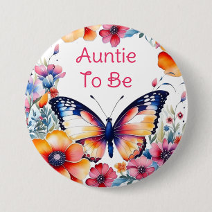 Butterfly Flowers Girl's Baby Shower Auntie To Be 7.5 Cm Round Badge