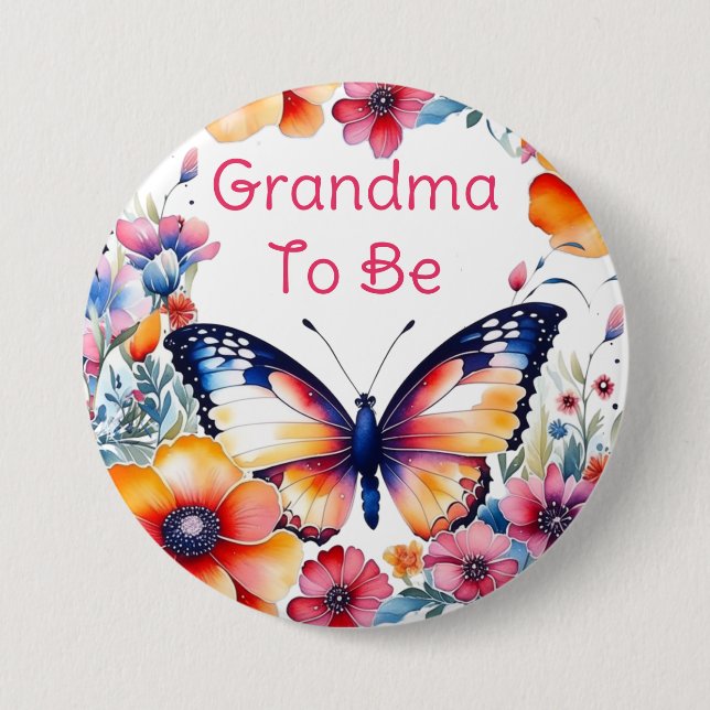 Butterfly Flowers Girl's Baby Shower Grandma To Be 7.5 Cm Round Badge (Front)
