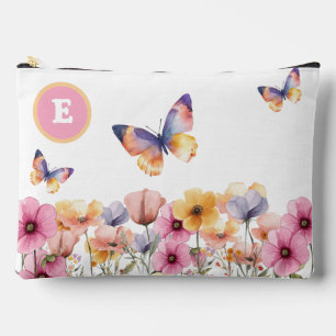 Butterfly Flowers in a Spring Garden Monogram  Accessory Pouch