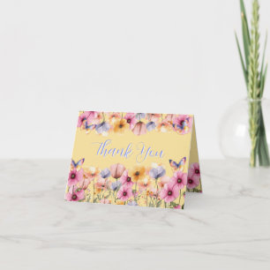 Butterfly Flowers in Spring Bloom Watercolor Thank You Card