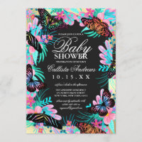 Butterfly Flowers Leaves Watercolor Baby Shower