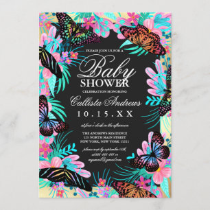 Butterfly Flowers Leaves Watercolor Baby Shower Invitation