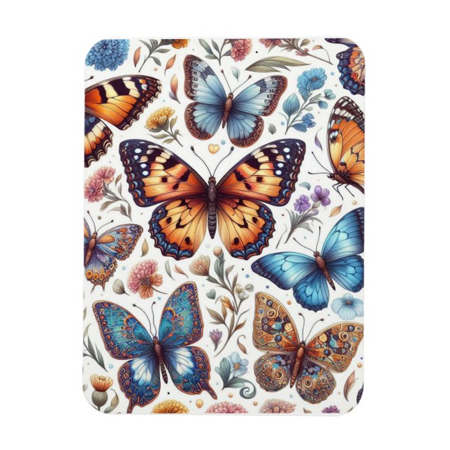 butterfly flowers pattern nature art  magnet (Vertical)