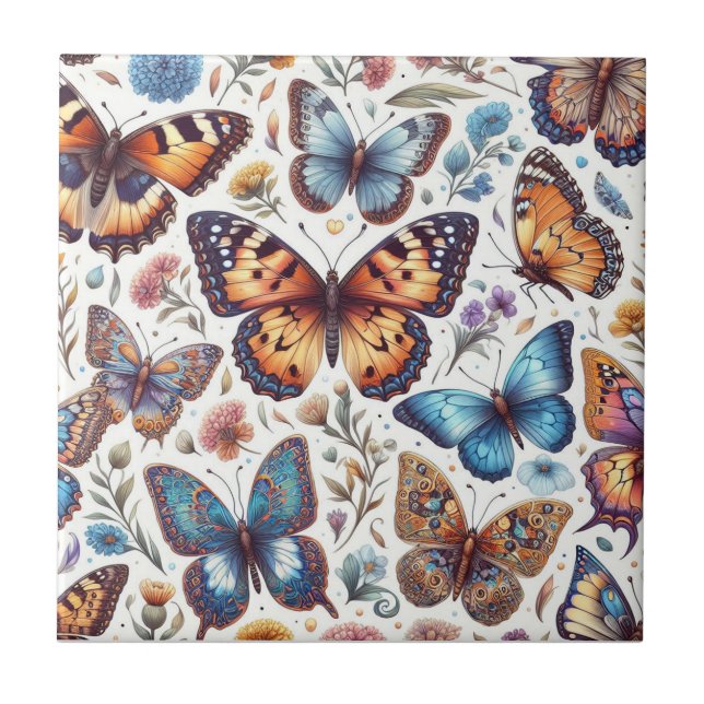 butterfly flowers pattern nature art  tile (Front)