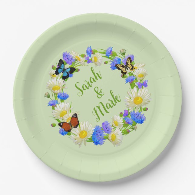 Butterfly Flowers Personalised Paper Plates (Front)