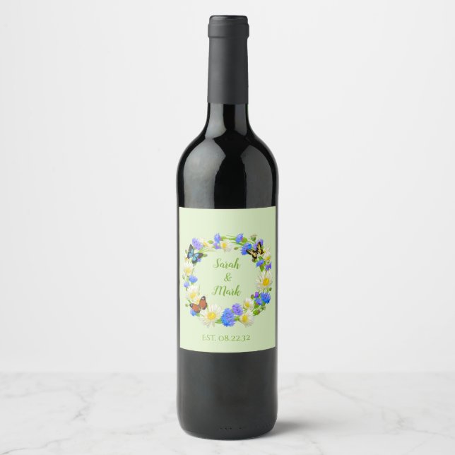 Butterfly Flowers Personalised Wine Bottle Labels (Front)