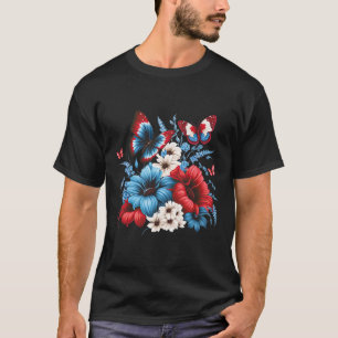 Butterfly Flowers - Red White And Blue 4th Of July T-Shirt
