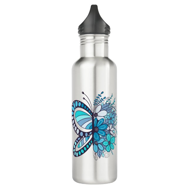 Butterfly Flowers Stainless Steel Water Bottle (Left)