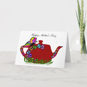 Butterfly flowers tea pot, Happy Mother's Day card
